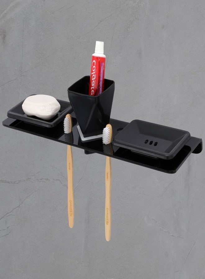 iSTAR Acrylic Wall Mounted 4-in-1 Multipurpose Bathroom Shelf - Tumbler, 2 Toothbrush Holder and 2 Soap Holder | Durable Bathroom Accessories - Toothpaste Holder for Kitchen Washbasin (Black) - Image 2